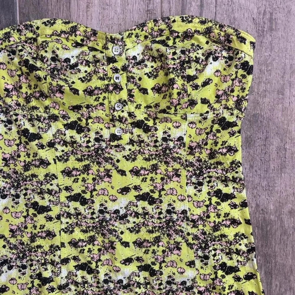Volcom Strapless Dress in Lime and Black Floral